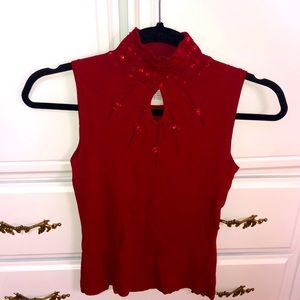 Unique Terra Nostra Red Mock Neck Top